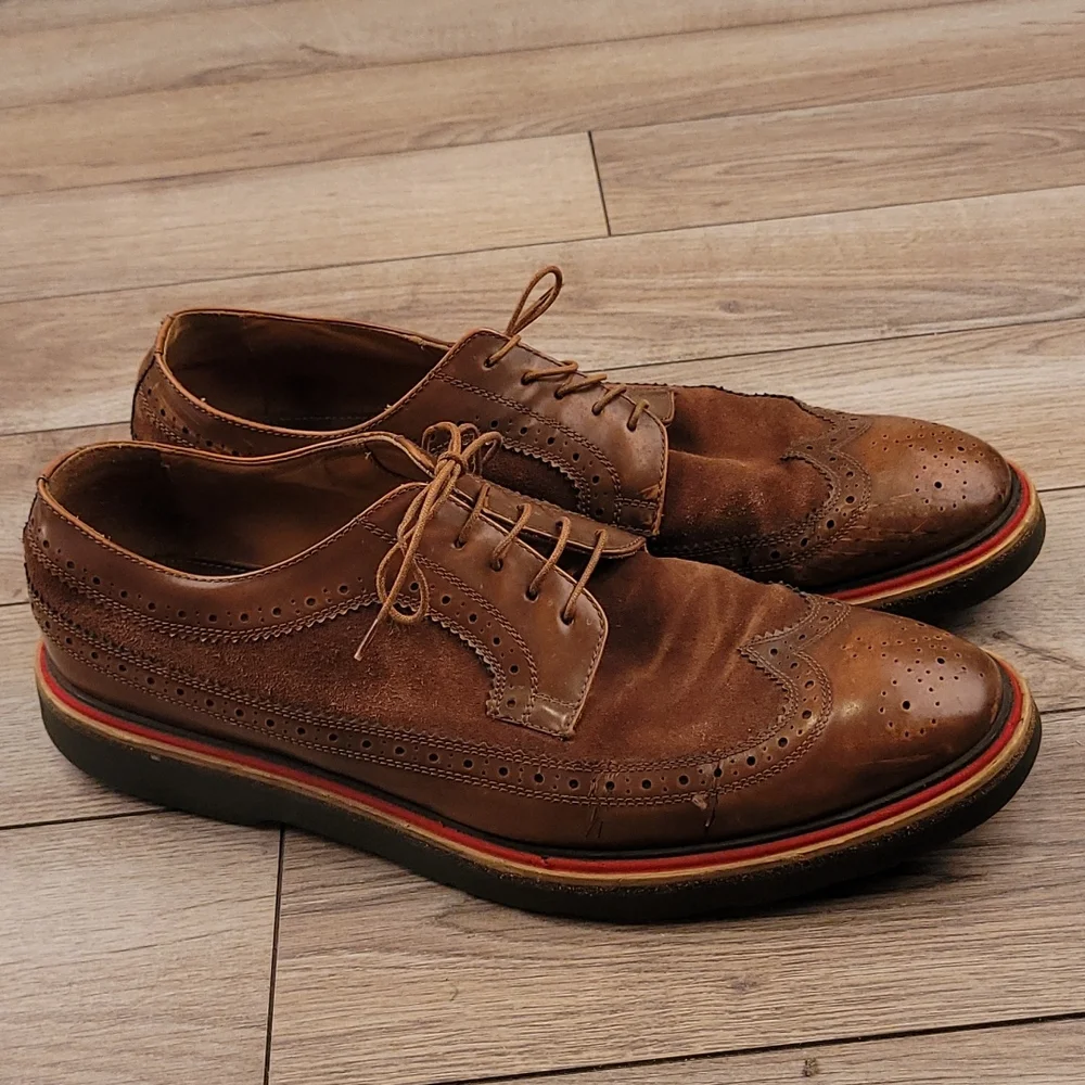 PAUL SMITH Italy‎ Brown Leather Suede Sz 10 Long Wing Tip Mens Dress Shoes